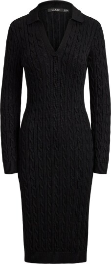 Lauren Ralph Lauren Cable Knit Cotton Blend Sweater Dress BLACK M Lauren Ralph Lauren Cable Knit Cotton Blend Sweater Dress BLACK M