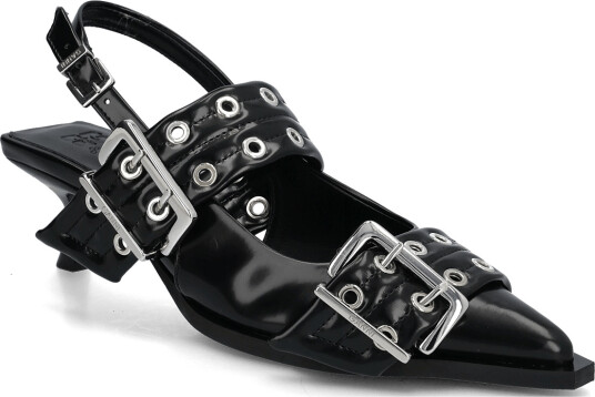 GANNI Feminine Buckle Kitten Heel Box Oleatex   Black   38