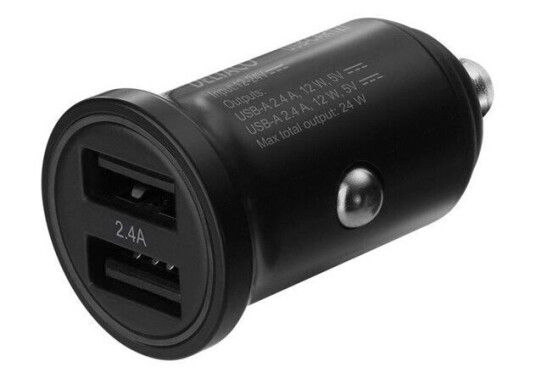 Deltaco 12/24 V USB bilstrømadapter med 2 USB-A utganger 24 W, svart