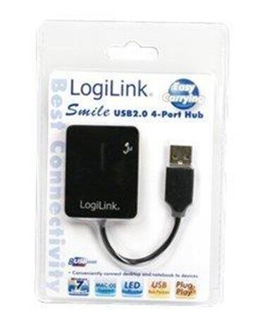 LogiLink USB 2.0 hub 4-port Smile black USB-hub - 4 porter - Svart LogiLink USB 2.0 hub 4-port Smile black USB-hub - 4 porter - Svart