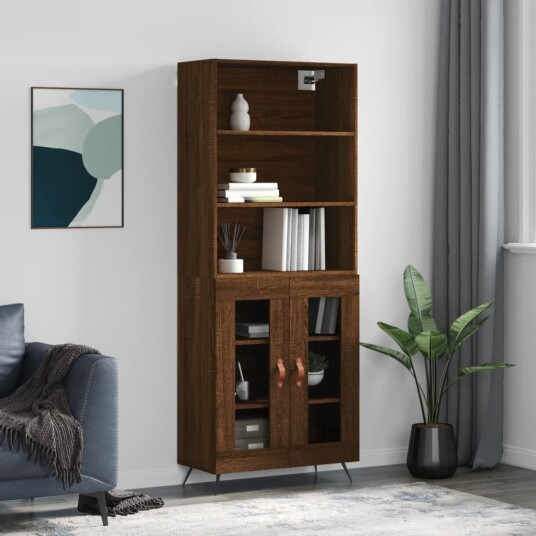 vidaXL Highboard brun eik 69,5x34x180 cm konstruert tre 8720845926595
