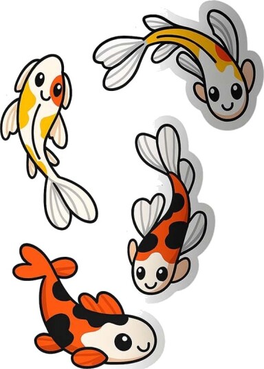 Klistremerke   Koi Fisk Samling   4 Klistremerker
