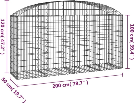 vidaXL Gabionkurv buet 200x50x100/120 cm galvanisert jern