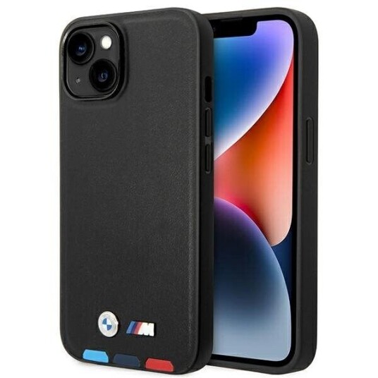 BMW Originalt Mobildeksel til iPhone 14 Plus - Svart Lær med Trefargede Deler