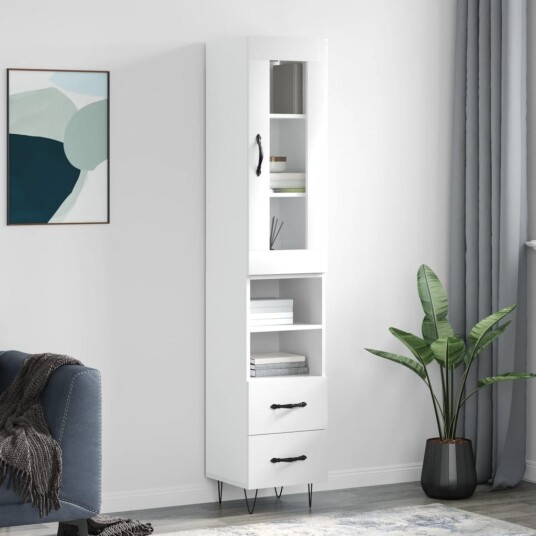 vidaXL Highboard høyglans hvit 34,5x34x180 cm konstruert tre 8720845487539
