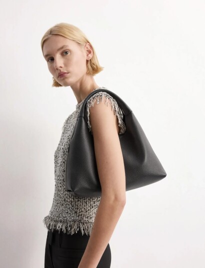 Mango Tweed Top With Frayed Edge Finish Grey XS Mango Tweed Top With Frayed Edge Finish Grey XS