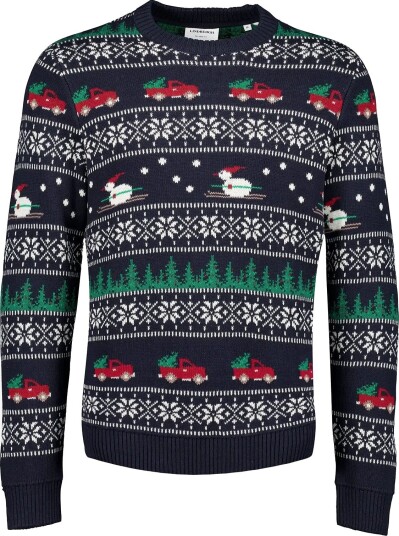 Lindbergh Winter Village Jaqucard O Neck Knit DK BLUE L