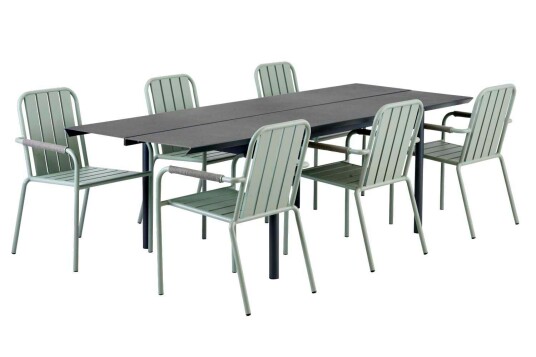 Brafab B45 spisegrupp Svart/grønn 6 lenestoler & bord 250x92 cm