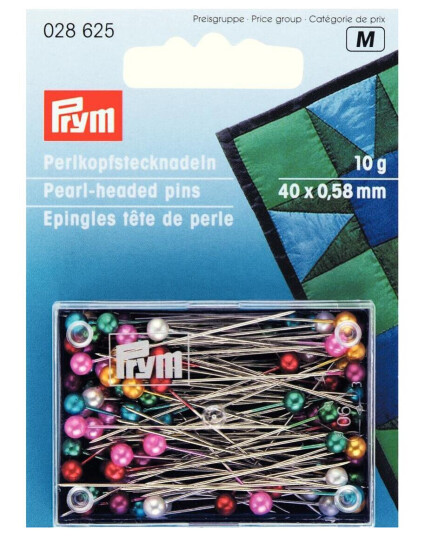Knappenåler m/perlehode 10g, 40 x 0,58 mm.