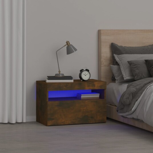 vidaXL Nattbord med LED røkt eik 60x35x40 cm vidaXL Nattbord med LED røkt eik 60x35x40 cm