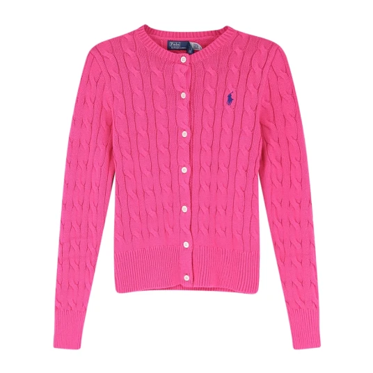 Polo Ralph Lauren Cable Knit Cotton Crewneck Cardigan Pink XS