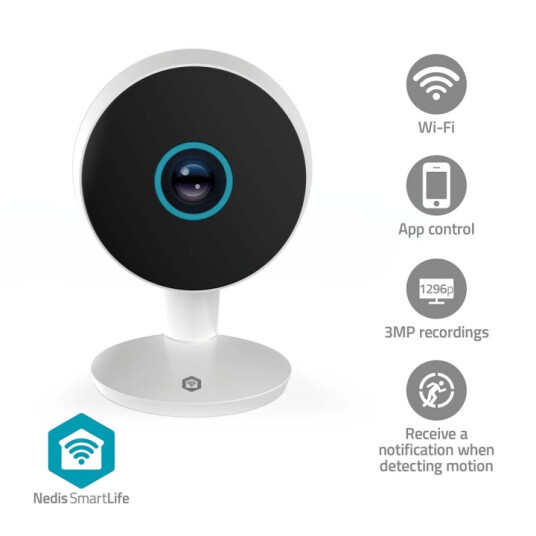 Nedis SmartLife Wi-Fi Innendørs Kamera 3MP Full HD med Bevegelsessensor og Nattsyn Hvit Nedis SmartLife Wi-Fi Innendørs Kamera 3MP Full HD med Bevegelsessensor og Nattsyn Hvit