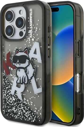 Karl Lagerfeld Choupette Glitter Etui til iPhone 16 Pro - Svart