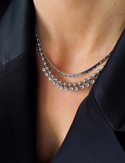 Bud to rose Ice Ballchain Necklace Silver Silver Bud to rose Ice Ballchain Necklace Silver Silver