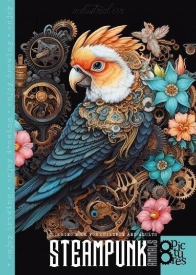 Malebok A4 8 Bilder Steampunk Papegøye |