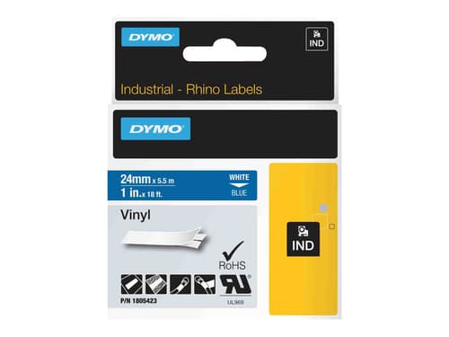 Dymo Tape Rhinopro Perm Vinyl 24mm Hvit/blå Dymo Tape Rhinopro Perm Vinyl 24mm Hvit/blå