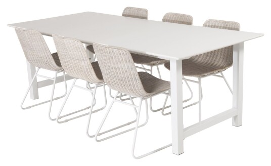 Venture Design - Count Spisebord m. 6 Hvite Stoler Unoliving