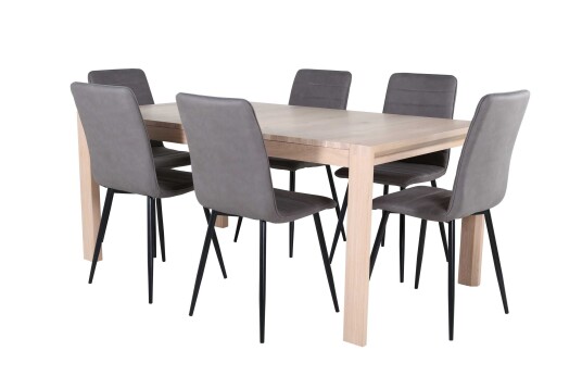 Venture Design Slider & Windu spisegruppe Grå/natur 6 stoler & bord 170 x 95 cm