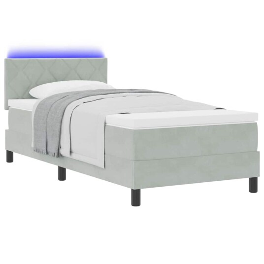 Boxspring seng med madrass og LED lys Lys grå 90x190 cm Fløyel