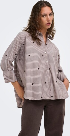 ONLY Onlnew Lina Grace Str Emb Shirt Noos Wvn Brown M