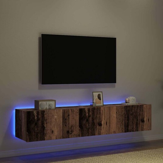  TV Veggskap med LED belysning 2 stk Gamle treverk 80x35x31 cm
