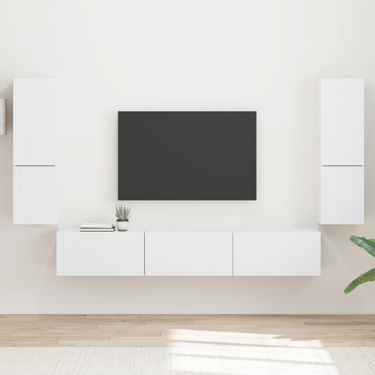 TV benksett Veggmontert 4 pcs Hvit Konstruert tre TV benksett Veggmontert 4 pcs Hvit Konstruert tre