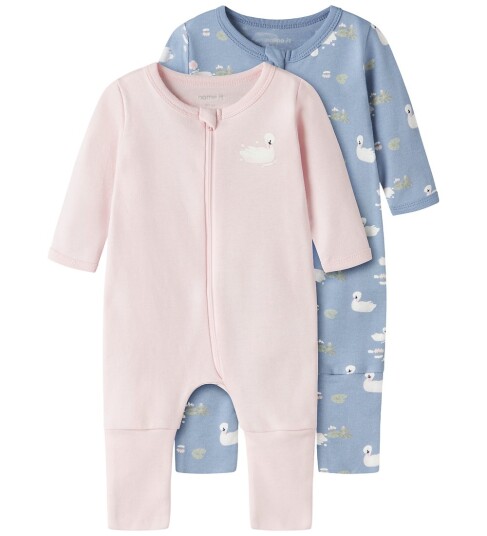 Name It Nattdrakt 2-pack Med Glidelås, Svaner, Rosa, Størrelse 62
