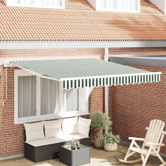 Automatisk Uttrekkbar Markise Grønn og Hvit 350x250 cm Markiseduk for 3,5x2,5 m ramme Grønn og Hvit