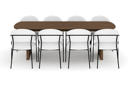 Bark Richeto Spisebord 240 cm med 8 Karol Spisestoler Røkt eik / Hvit Bouclé