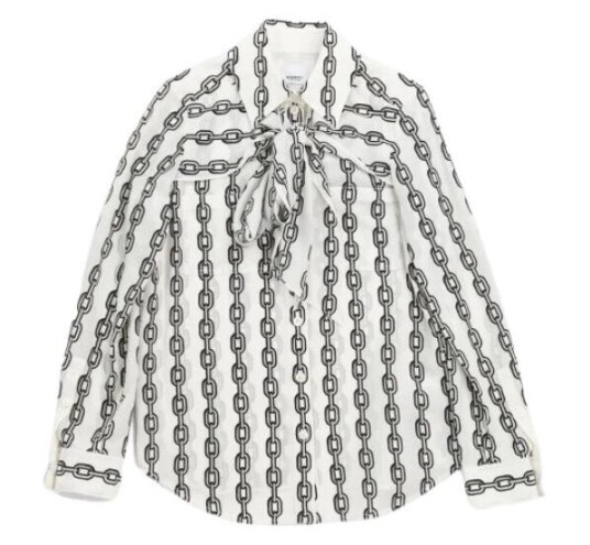 Burberry Tammy silk crepe blouse with printed chain Hvit L