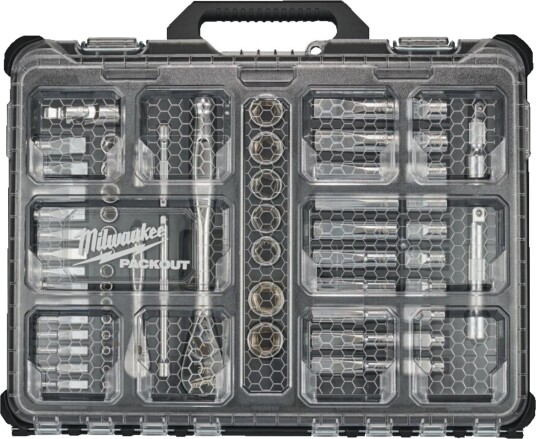 Milwaukee Packout 1/4" og 1/2" Skrallesett med 63 Deler Milwaukee Packout 1/4" og 1/2" Skrallesett med 63 Deler
