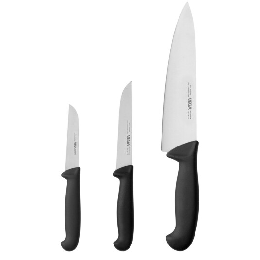 VEGA Knivsett Messina 3 deler; Bladlengde 20 cm, 33 cm (L); Svart/Sølvfarge