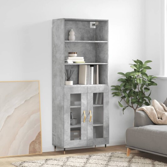 vidaXL Highboard betong grå 69,5x34x180 cm konstruert tre 8720845926649
