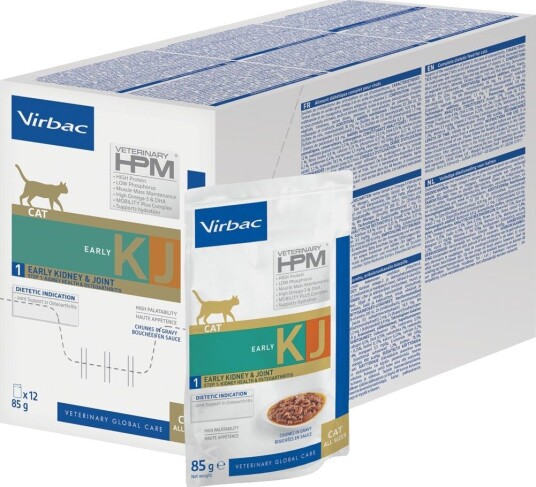 Virbac HPM Cat KJ1 Wet Early Kidney & Joint Veterinærfôr til Katt 12 x 85 g