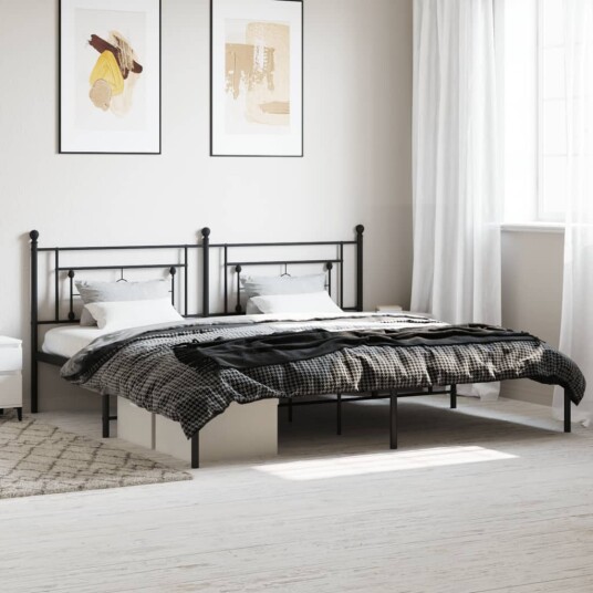 vidaXL Sengeramme i metall med sengegavl svart 200x200 cm 8721012248793