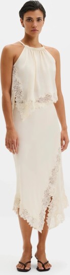 Malina Madina Asymmetric Lace Hem Top   Cream   42