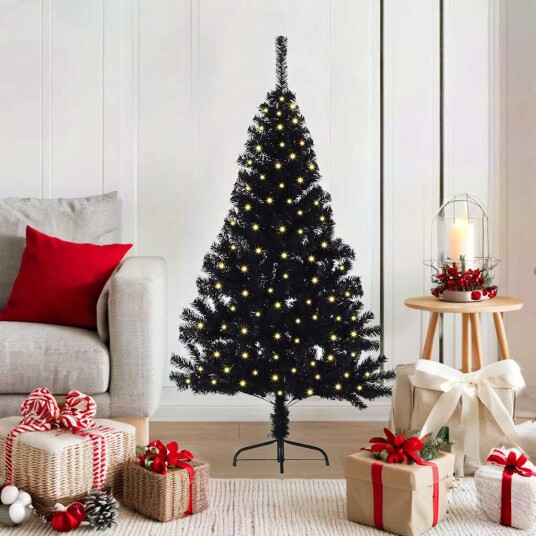 Kunstig Forhåndsopplyst Juletre med 150 LED Svart 120 cm PVC