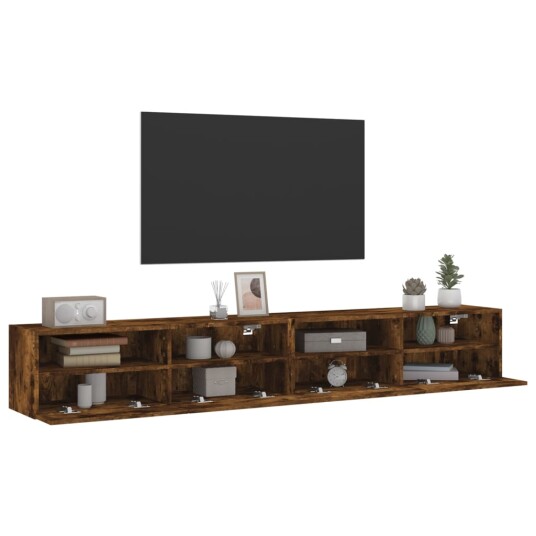 vidaXL Vegghengte TV-benker 2 stk røkt eik 100x30x30 cm konstruert tre 8721012254756 vidaXL Vegghengte TV-benker 2 stk røkt eik 100x30x30 cm konstruert tre 8721012254756