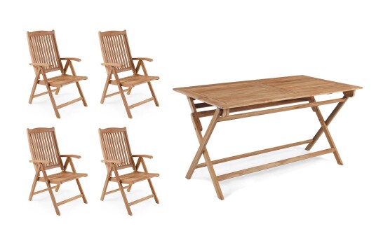 Brafab Veronica & Turin matgruppe Teak 4 stoler & bord 140x80 cm