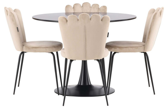 Venture Design Glade & Limhamn spisegruppe Beige/svart 4 stoler & bord 100 cm
