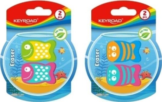 Keyroad Viskelær Keyroad Funny Fish, 2 Stk, Blister, Fargemix