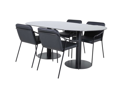 Venture Design Pillan & Tvist spisegruppe Svart/svart 4 stoler & bord 180 x 100 cm