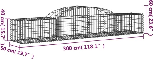 vidaXL Gabionkurv buet 300x50x40/60 cm galvanisert jern
