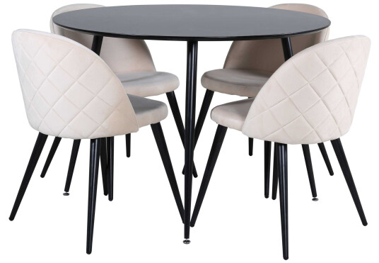 Venture Design Silar & Velvet spisegruppe Beige/svart 4 stoler & bord 100 cm