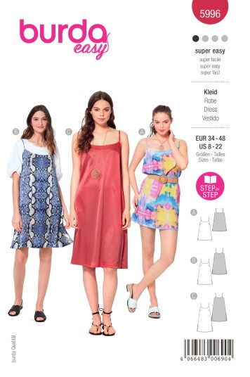 Burda 5996 - Kjole EUR: 34-48, US: 8-22 Burda 5996 - Kjole EUR: 34-48, US: 8-22