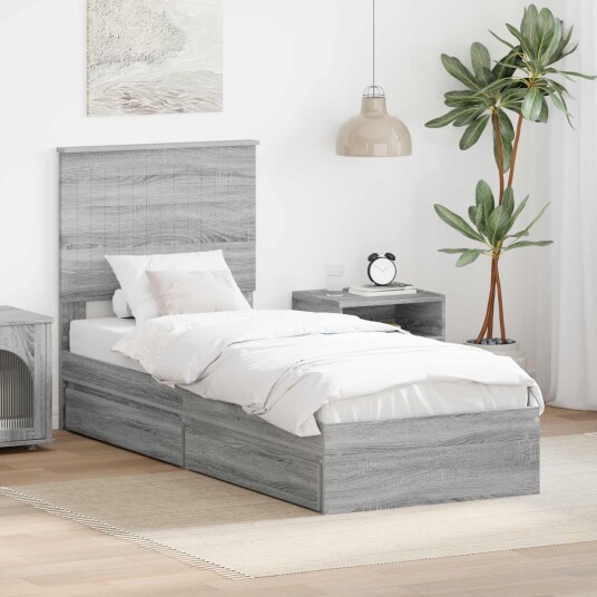  Seng med Oppbevaring Grå Sonoma 75 x 190 cm Konstruert tre