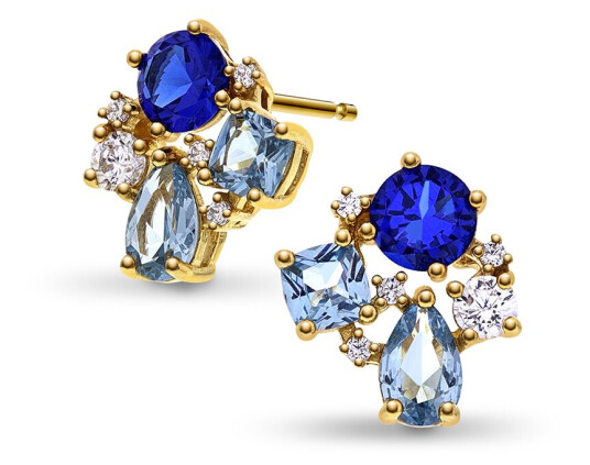Pan Jewelry Øredobber i forgylt 925 sølv med blå zirkonia Pan Jewelry Øredobber i forgylt 925 sølv med blå zirkonia
