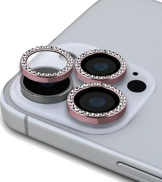 iPhone 16 Pro/16 Pro Max Guess Fixed Glitter Kameralinsebeskytter - rosa