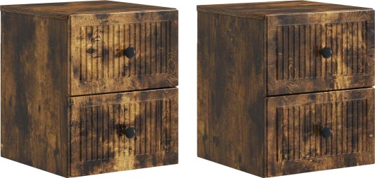 Vegghengt Nattbord med skuff 2 pcs Røkt Eik 33 x 34,5 x 40 cm