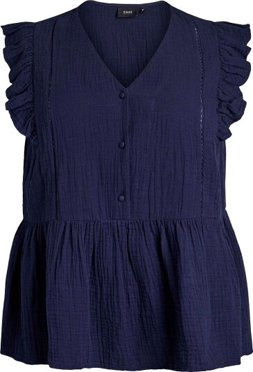 Zizzi Bluse vVivu S/L Blå